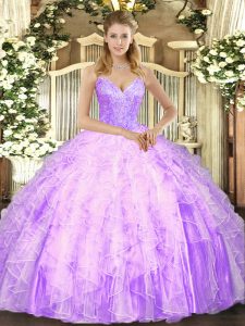 Graceful Sleeveless Lace Up Floor Length Beading and Ruffles Quinceanera Gown