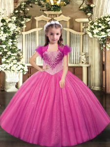 Ball Gowns Little Girls Pageant Dress Hot Pink Straps Tulle Sleeveless Lace Up