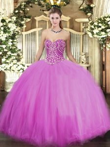 Lilac Sweetheart Lace Up Beading Quince Ball Gowns Sleeveless