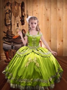 Beading and Embroidery Little Girls Pageant Dress Wholesale Yellow Green Lace Up Sleeveless Floor Length