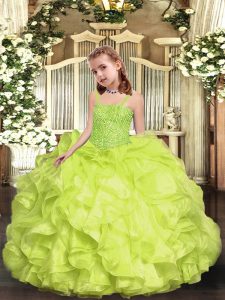 Organza Sleeveless Floor Length Evening Gowns and Beading and Ruffles