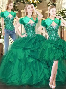 Sweetheart Sleeveless Lace Up Sweet 16 Dresses Dark Green Tulle