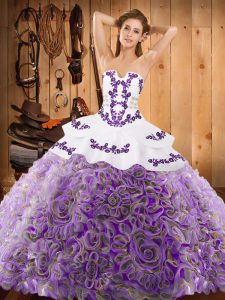 Gorgeous Multi-color Strapless Lace Up Embroidery Quinceanera Gowns Sweep Train Sleeveless