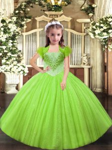 Yellow Green Sleeveless Floor Length Beading Lace Up Kids Formal Wear