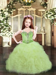 Admirable Floor Length Lace Up Little Girls Pageant Gowns Yellow Green for Party and Quinceanera with Beading and Ruffles and Pick Ups