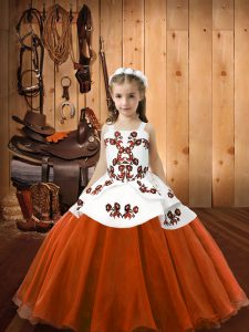 Best Straps Sleeveless Organza and Tulle Pageant Dress Wholesale Embroidery Lace Up