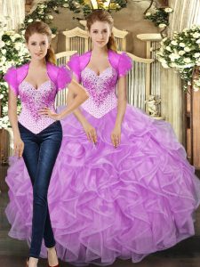 Straps Sleeveless Tulle Vestidos de Quinceanera Beading and Ruffles Lace Up