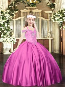 Wonderful Fuchsia Sleeveless Satin Lace Up Custom Made Pageant Dress for Party and Quinceanera