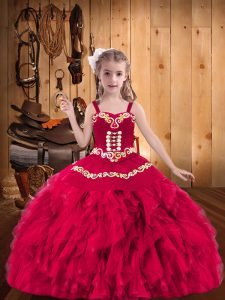 Adorable Straps Sleeveless Organza Child Pageant Dress Embroidery and Ruffles Lace Up