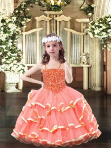 Floor Length Ball Gowns Sleeveless Watermelon Red Little Girls Pageant Dress Wholesale Lace Up