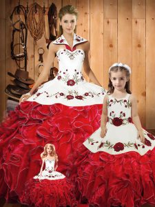 Floor Length Ball Gowns Sleeveless Red Vestidos de Quinceanera Lace Up