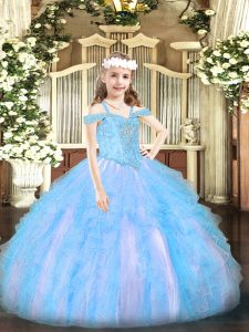 Latest Organza Sleeveless Floor Length Little Girls Pageant Dress and Beading and Ruffles