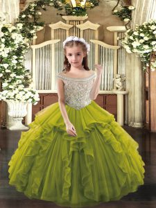 Organza Sleeveless Floor Length Pageant Gowns For Girls and Beading and Ruffles