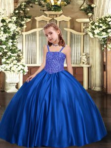 Fancy Floor Length Ball Gowns Sleeveless Royal Blue Kids Pageant Dress Lace Up