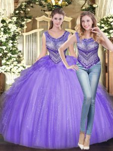 Decent Beading and Ruffles Vestidos de Quinceanera Lavender Lace Up Sleeveless Floor Length