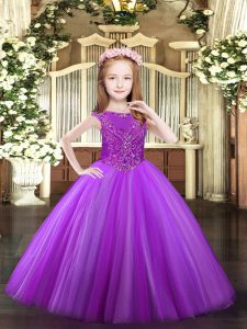 High Quality Lavender Sleeveless Beading Floor Length Pageant Dress Wholesale