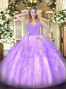 Clearance Lavender Organza Zipper Sweet 16 Quinceanera Dress Sleeveless Floor Length Ruffles