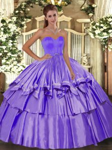 Flare Taffeta Sleeveless Floor Length Sweet 16 Dress and Beading and Ruffled Layers