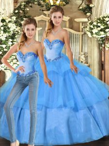 Floor Length Ball Gowns Sleeveless Baby Blue Sweet 16 Quinceanera Dress Lace Up