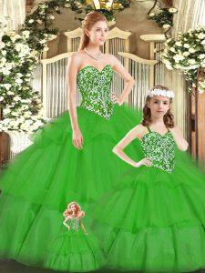 Spectacular Sweetheart Sleeveless Lace Up Quinceanera Dress Green Tulle