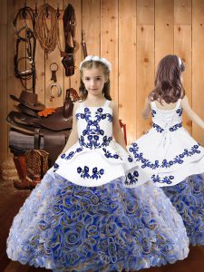 Sweet Multi-color Sleeveless Floor Length Embroidery and Ruffles Lace Up Pageant Dress for Womens