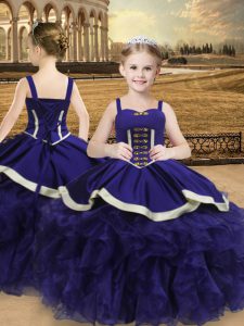 Latest Purple Lace Up Straps Beading and Ruffles Kids Formal Wear Organza Sleeveless