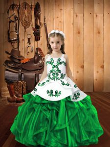 Sleeveless Lace Up Floor Length Embroidery and Ruffles Girls Pageant Dresses