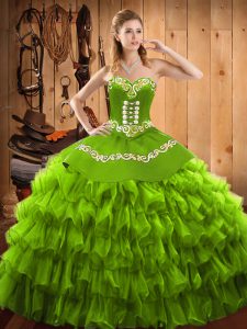 Delicate Sleeveless Satin and Organza Lace Up Quinceanera Gowns for Military Ball and Sweet 16 and Quinceanera