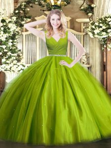 V-neck Sleeveless Tulle 15th Birthday Dress Beading Zipper