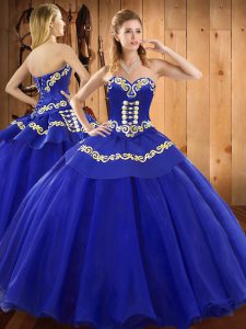 Affordable Blue Sleeveless Embroidery Floor Length Sweet 16 Quinceanera Dress