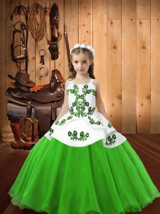 Sleeveless Floor Length Embroidery Lace Up Little Girl Pageant Gowns