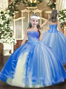 Straps Sleeveless Tulle Little Girls Pageant Dress Beading Lace Up