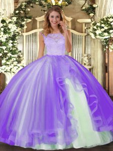 Sleeveless Tulle Floor Length Clasp Handle Quinceanera Dress in Lavender with Lace and Ruffles