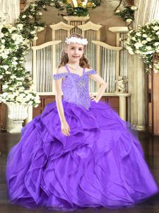 Superior Floor Length Ball Gowns Sleeveless Lavender Kids Formal Wear Lace Up