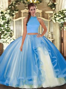 Spectacular Sleeveless Backless Floor Length Beading and Ruffles Quince Ball Gowns