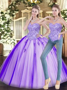 Ball Gowns 15th Birthday Dress Lavender Sweetheart Tulle Sleeveless Floor Length Lace Up