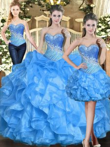 Edgy Baby Blue Lace Up Quince Ball Gowns Ruffles Sleeveless Floor Length