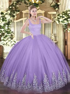 Admirable Straps Sleeveless Tulle Quinceanera Dress Appliques Zipper