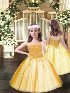 Orange Little Girls Pageant Dress Party and Quinceanera with Beading Spaghetti Straps Sleeveless Lace Up