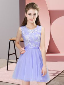 A-line Damas Dress Lavender Scoop Tulle Sleeveless Mini Length Side Zipper