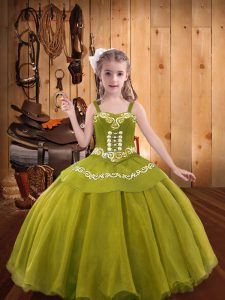 Straps Sleeveless Organza Pageant Dress Womens Embroidery and Ruffles Lace Up