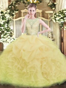 Sleeveless Backless Floor Length Lace and Ruffles Sweet 16 Quinceanera Dress