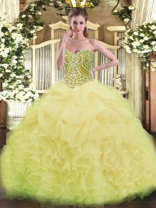 Simple Asymmetrical Yellow Green Sweet 16 Quinceanera Dress Organza Sleeveless Ruffles