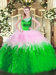 Shining Tulle Scoop Sleeveless Side Zipper Beading and Ruffles 15 Quinceanera Dress in Multi-color