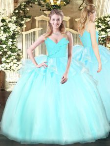 Flare Light Blue Spaghetti Straps Neckline Ruffles Quinceanera Dresses Sleeveless Zipper