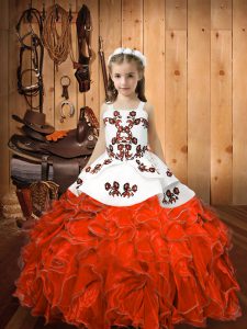 Straps Sleeveless Lace Up Little Girl Pageant Gowns Orange Red Organza