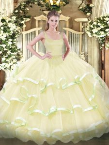 Affordable Organza Sleeveless Floor Length 15th Birthday Dress and Beading and Ruffled Layers