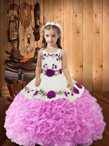 Top Selling Lilac Lace Up Custom Made Pageant Dress Embroidery and Ruffles Sleeveless Floor Length