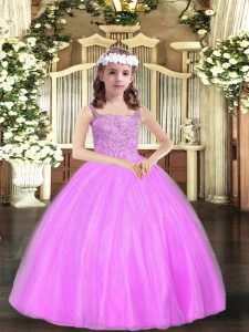 Charming Lilac Sleeveless Beading Floor Length Custom Made Pageant Dress