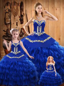 Custom Design Sleeveless Lace Up Floor Length Embroidery and Ruffled Layers 15th Birthday Dress